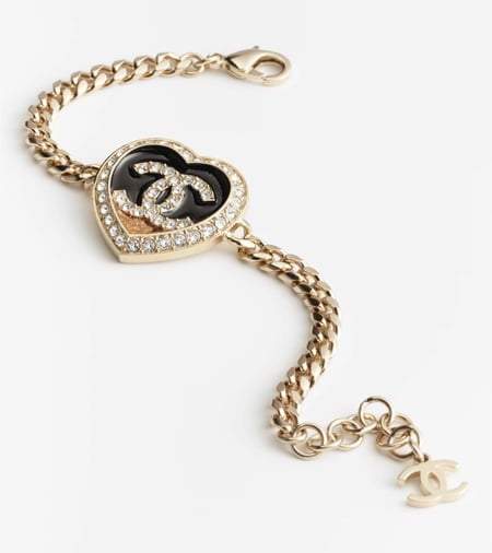 2024 شانيل سوار على شكل قلب معدن ستراس ذهبي
