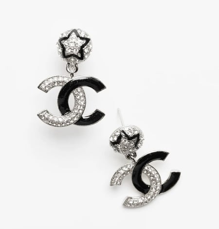 2024 اقراط شانيل ستد غلق مسمار معدن راتنج ستراس اسود بنجمة مرصعه بالكريستال