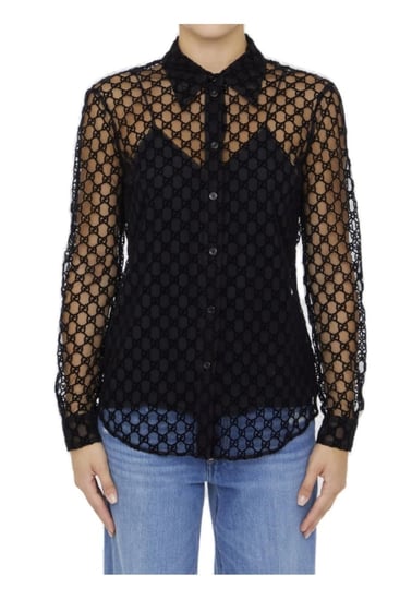 قميص قوتشي GG تول بياقة طويلة الأكمام