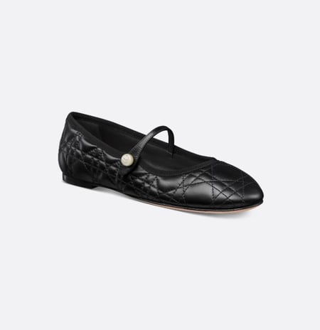 Dior Ballet Flat Black Cannage Leather حذاء ديور باليه جلد أسود كاناج