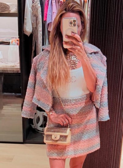 CHANEL PINK TWEED SKIRT 2025 تنورة شانيل تويد براق وردي