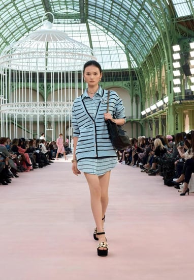 Chanel blue black lines cashmere cardigan شانيل  كارديجان كشمير أزرق