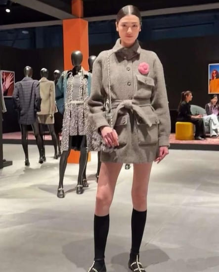 2024 Chanel gray tweed dress فستان شانيل تويد صوفي رمادي