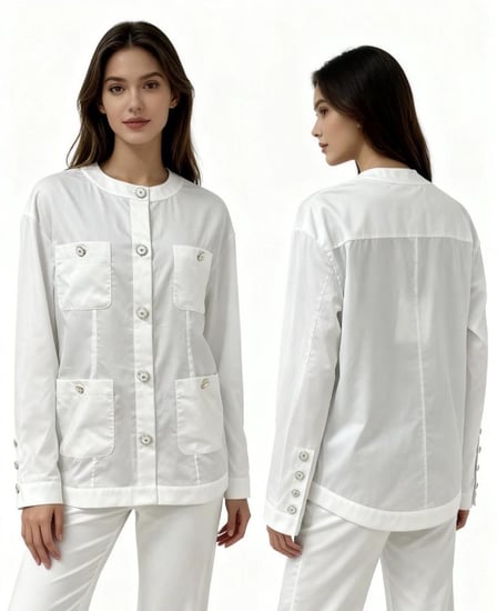 2025 جاكيت شانيل بوبلين قطني أبيض CHANEL Jacket in White Cotton Poplin