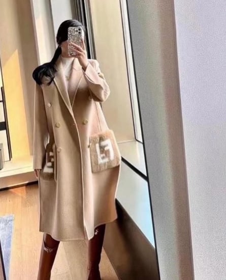 معطف بالطو فيندي صوف فرو FF بيج  Fendi Beige wool coat