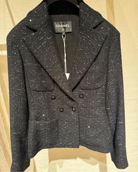 Chanel sparkle Tweed Black Gray Jacket 2024 جاكيت شانيل براق تويد أسود