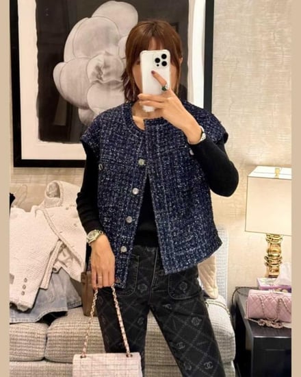 2025 جيلية شانيل تويد أزرق  Chanel blue tweed vest