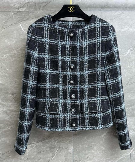 Chanel fall winter black blue tweed jacket