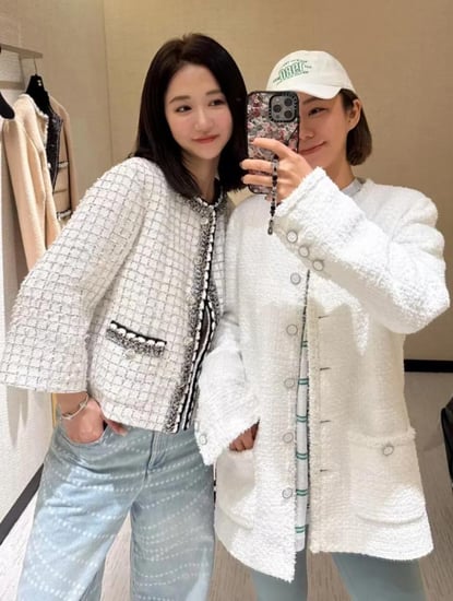 2025 Chanel White Tweed Long Jacket جاكيت شانيل تويد أبيض طويل