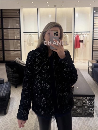 Chanel COCO NEIGE 2025 26 JACKET fur Sequin جاكيت شانيل فرو مخرم أسود