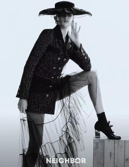 Chanel black long tweed jacket SANDS FERFETCH OUNASS