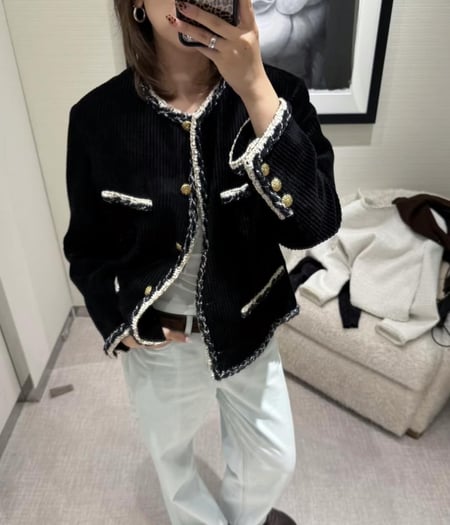 Chanel Jacket Corduroy Black 2025 سترة شانيل جاكيت شتوي