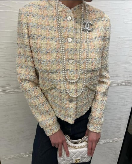 CHANEL LIGHT YELLOW GRAY TWEED jacket 2025 جاكيت شانيل تويد رمادي أصفر