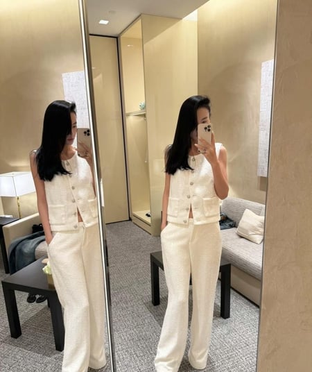 2025 جيلية شانيل تويد براق أبيض CHANEL GLITTERED TWEED VEST