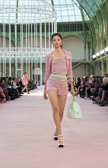 CHANEL PINK GREEN SHORTS 2025 شورت شانيل كشمير وردي أخضر فاتح مخطط