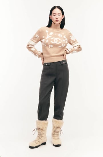 CHANEL COCO NEIGE PULLOVER كنزة شانيل صوفية بلوفر شتوي بيج بنقشات كوكو