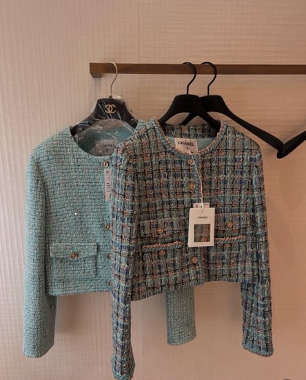 2025 سترة شانيل جاكيت تويد أخضر