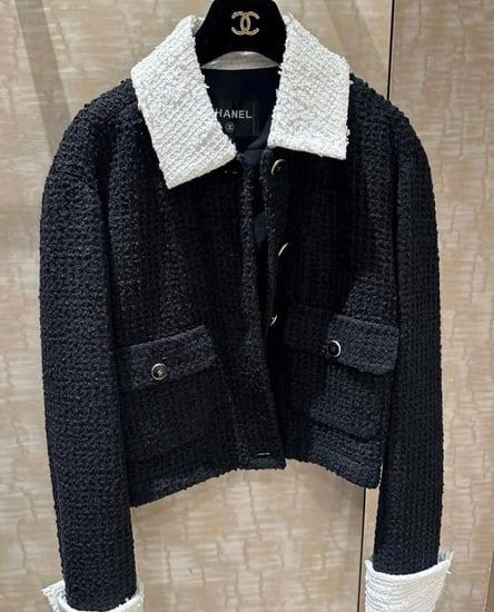 CHANEL BLOUSON Cotton Tweed Black بلوزون شانيل جاكيت تويد أسود أبيض