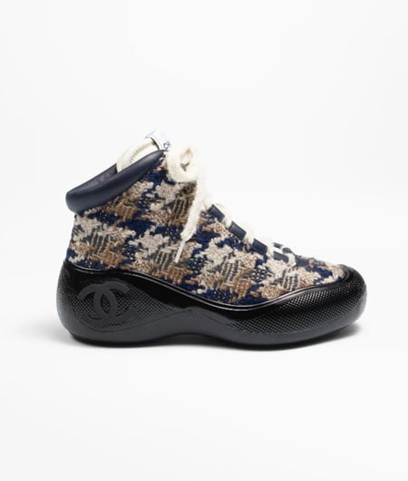 Chanel Tweed Beige Navy Sneakers