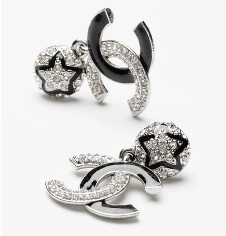 2024 اقراط شانيل ستد غلق مسمار معدن راتنج ستراس اسود بنجمة مرصعه بالكريستال