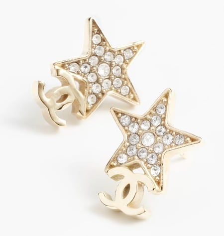 2024 شانيل اقراط ستد غلق مسمار على شكل نجمة مدمج بحروف شعار سي سي القرط الواحد مرصع بقطع كريستاليه فاخرة