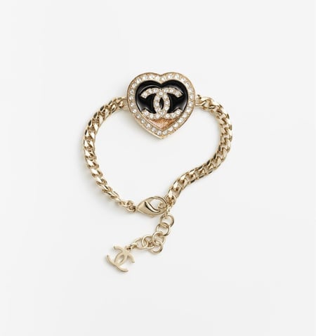 2024 شانيل سوار على شكل قلب معدن ستراس ذهبي