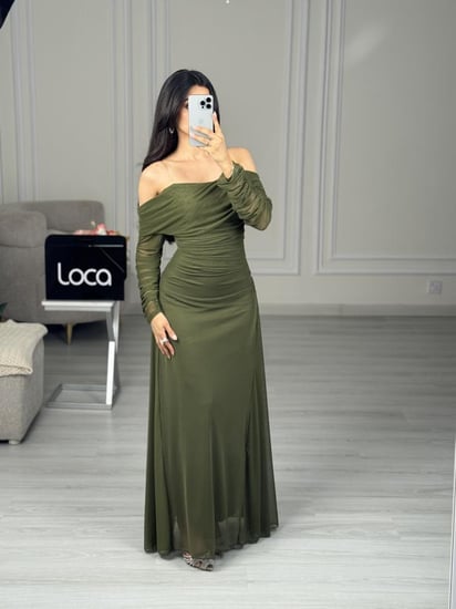 فستان سهره زيتي ناعم
