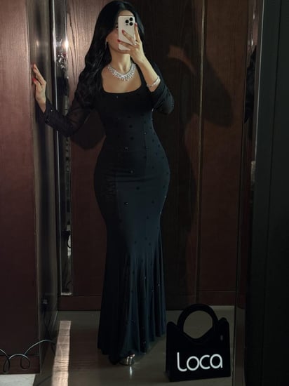 فستان سهرة ناعم طويل لون اسود بقصة حورية البحر