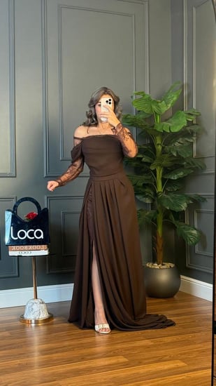 فستان سهره ناعم بلون الموكا من لوكا فاشن