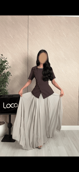 فستان ناعم بني وبيج