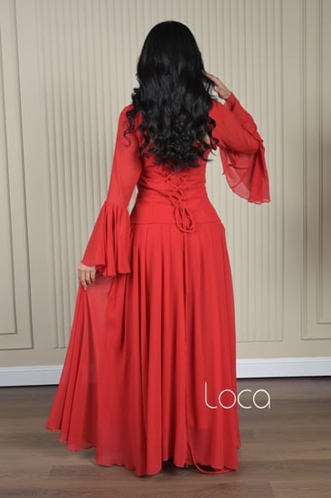 فستان طويل من قطعتين بأكمام كلوش