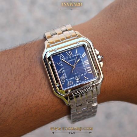 ساعة كارتير سانتوس دومو  - بطاريات سير استانليس ستيل مينا ازرق مقاس 39