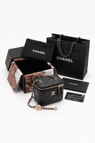 حقيبة شانيل فانيتي أسود مع التغليف الأصلي