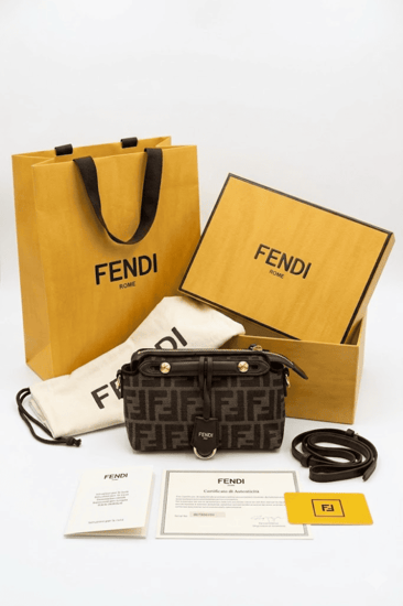 شنطة فندي ميني قماش زوكا بني مع كامل الملحقات والبوكس