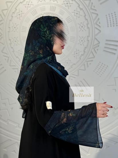 ملكي خفيف تدخيلات شيفون مشجر لون زيتي