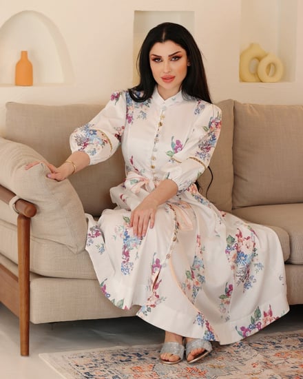 فستان ميد مشجر بزراير ملكيه