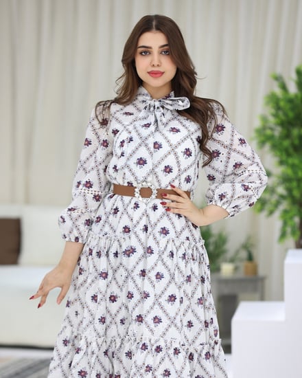 فستان مشجر بحزام انيق