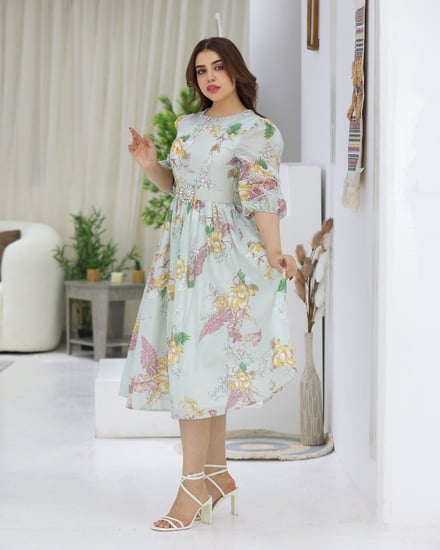 فستان ميد مشجر بتشجيره أنيقه