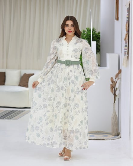 فستان مشجر بحزام انيق