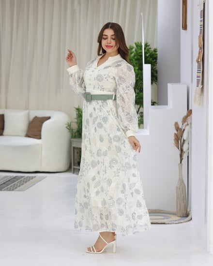 فستان مشجر بحزام انيق