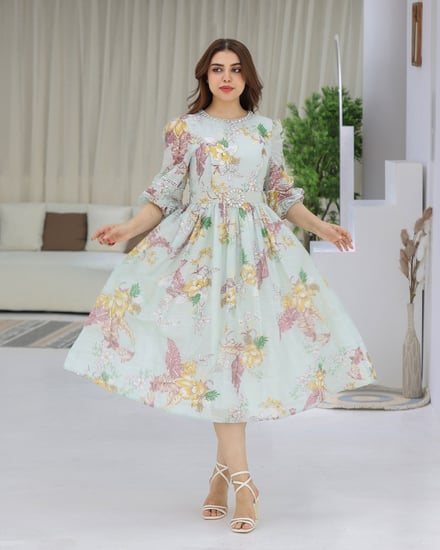 فستان ميد مشجر بتشجيره أنيقه