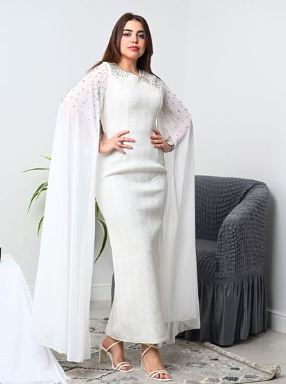 فستان سهره طبي مزيت بأكمام كيب