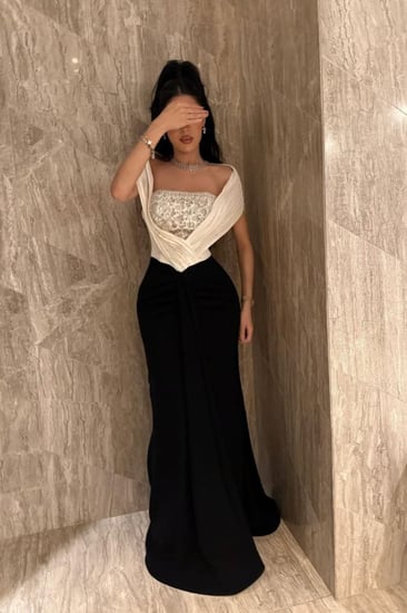 فستان سهرة أسود طويل مطرز