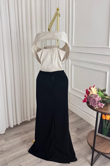 فستان سهرة أسود طويل مطرز