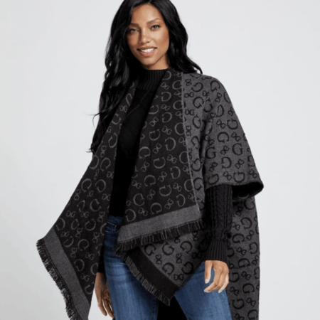 شال صوفي بوجهين لون اسود و رمادي سقنتشر انيق