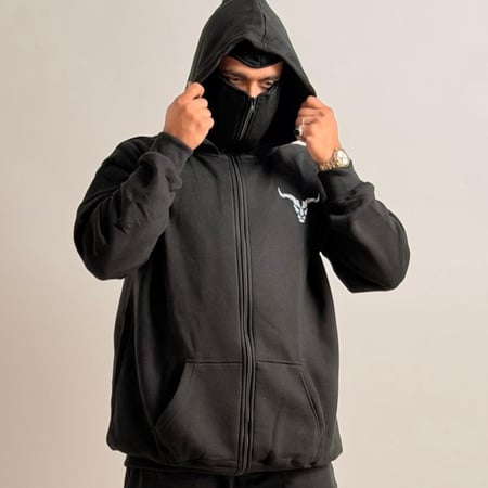 هودي جاكيت بقناع للوجه (أسود) - Jacket Hoodie with face mask (Black)