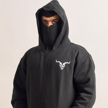 هودي جاكيت بقناع للوجه (أسود) - Jacket Hoodie with face mask (Black)