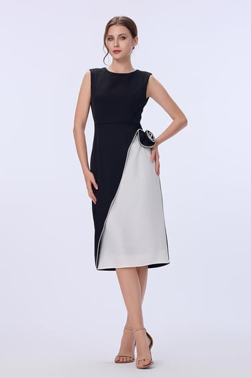 فستان كريب اسود وابيض