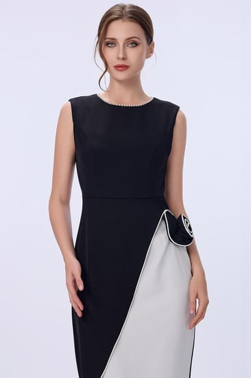 فستان كريب اسود وابيض