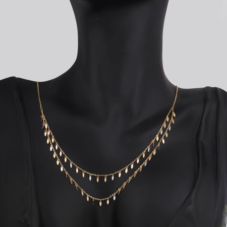 عقد ذهب دورين تتدلى منه قطرات بالذهب الأبيض والأصفر والروزي عيار 18